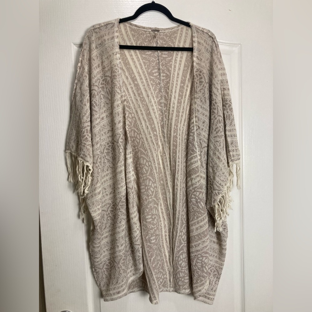 Free People Kimono Cardigan Sweater,M/L, Tan and Cream,Coastal Cowgirl,Boho Glam
